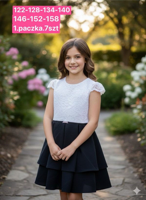 Sukienki dziewczęce Roz 122-158, 1 kolor Paczka 7 szt